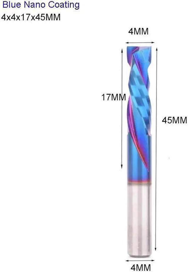 Main image of 5 pieces 4X17X45MM BlueNano Two Flutes UP And DOWN Cut Spiral Carbide Mill Cutters for Compression Wood PVC End Mill Cutter Bits
