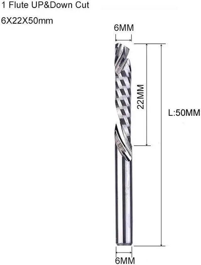 Main image of 1Pcs 6X22X50mm 3A UP DOWN Compound Single Flute Spiral Carbide Mill Tool Cutters for Compression Wood End Mill Cutter