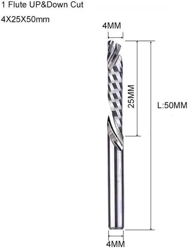 Main image of 1Pcs 4X25X50mm 3A UP DOWN Compound Single Flute Spiral Carbide Mill Tool Cutters for Compression Wood End Mill Cutter