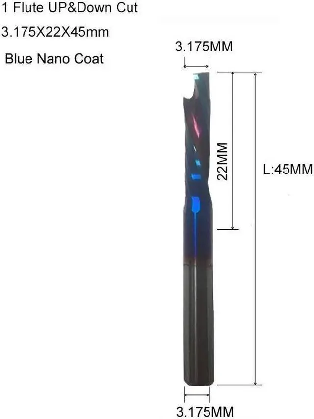 Main image of 1Pcs 3.175X22X45mm Blue 3A UP DOWN Compound Single Flute Spiral Carbide Mill Tool Cutters for Compression Wood End Mill Cutter