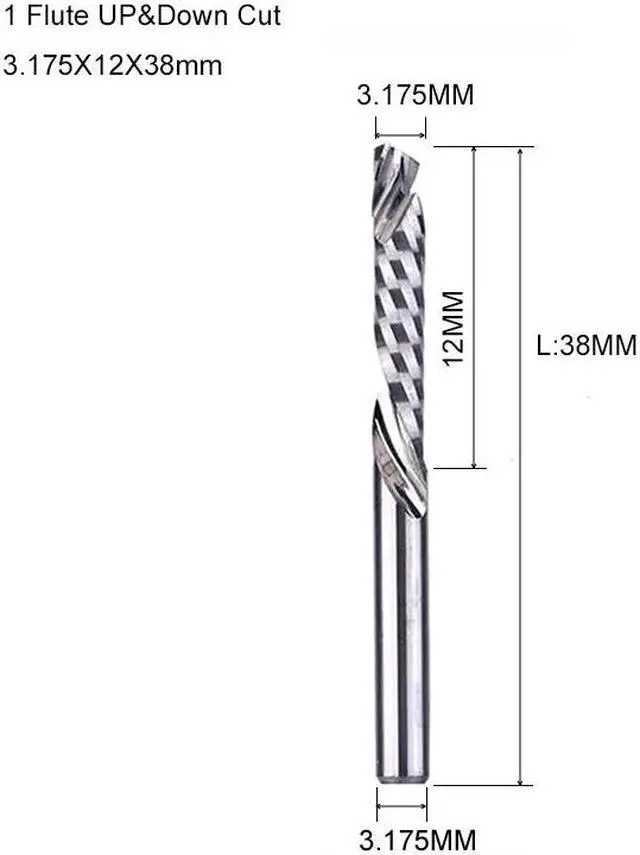 Main image of 1Pcs 3.175X12X38mm 3A UP DOWN Compound Single Flute Spiral Carbide Mill Tool Cutters for Compression Wood End Mill Cutter