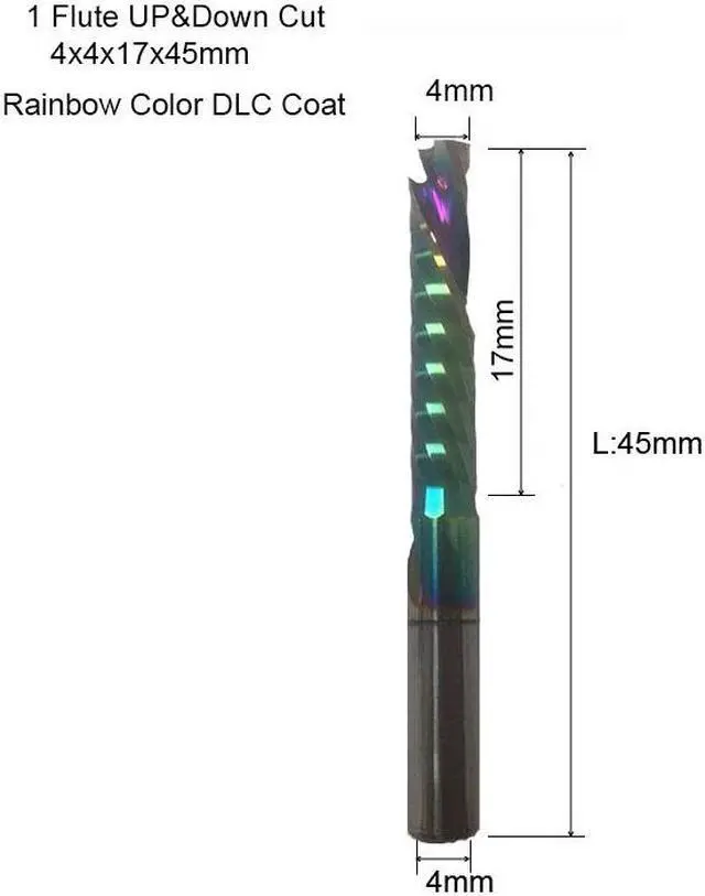 Main image of 1Pcs 4X17X45mmRainbow 3A UP DOWN Compound Single Flute Spiral Carbide Mill Tool Cutters for Compression Wood End Mill Cutter