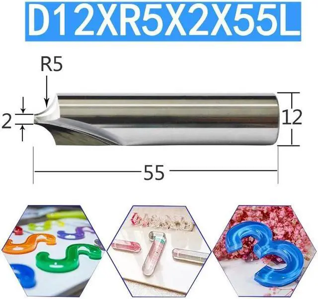 Main image of Neon LED Lights Slotting Milling Cutter 1PCS D12XR5X2X55L Tungsten Carbide Acrylic Advertising Words Light Strip Molding End Mill