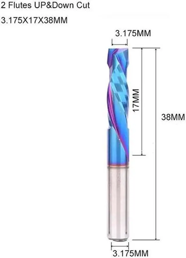 Main image of 10Pcs 3.175x17mm UP And DOWN Cut 2 Flutes Blue Nano Coating Carbide Mill Tool Cutters for CNC Router Compression Wood End Mill