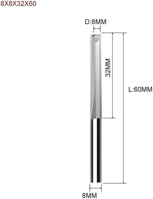 Main image of 10pcs Two Flutes Straight Slot Bit Wood Cutter CNC Solid Carbide Two Double Flute Bits CNC Router Bits 8X8X32X60