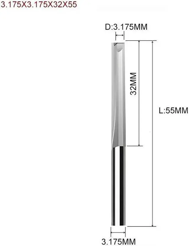 Main image of 10pcs Two Flutes Straight Slot Bit Wood Cutter CNC Solid Carbide Two Double Flute Bits CNC Router Bits 3.175X3.175X32X55