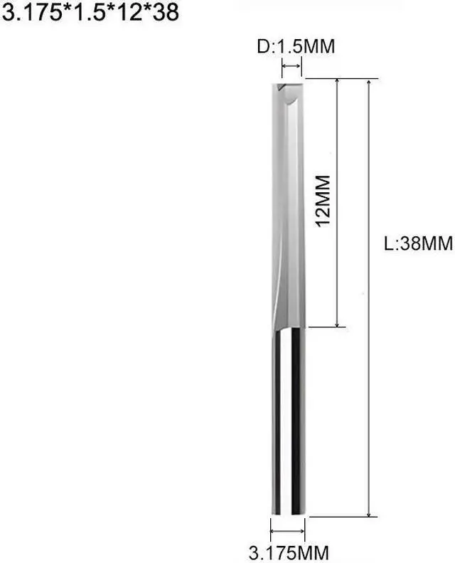 Main image of 10pcs Two Flutes Straight Slot Bit Wood Cutter CNC Solid Carbide Two Double Flute Bits CNC Router Bits 3.175X1.5X12X38