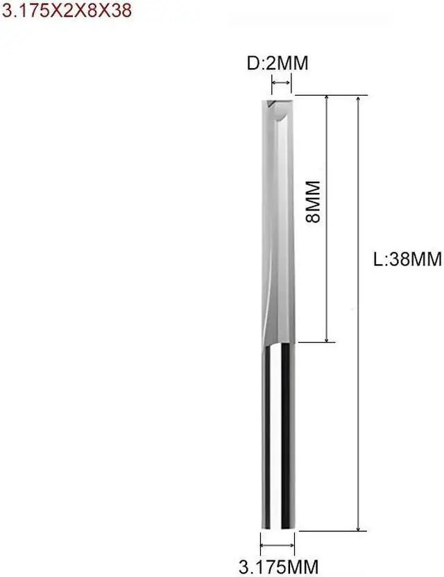 Main image of 10pcs Two Flutes Straight Slot Bit Wood Cutter CNC Solid Carbide Two Double Flute Bits CNC Router Bits 3.175X2X8X38