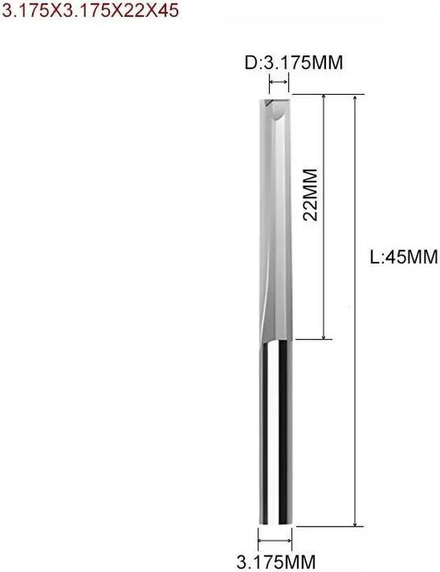 Main image of Two Flutes Straight Slot End Milling Cutter For Wood CNC Engraving Cutters Carbide Endmills Tool 1PCS 3.175X3.175X22X45
