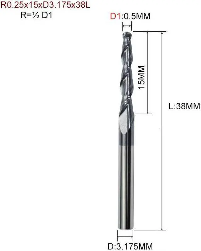 Main image of 1pc Tapered Ball Nose End Mill Tungsten Solid Carbide Coated Tapered Cone Cnc Milling Cutter R0.25x15xD3.175x38L