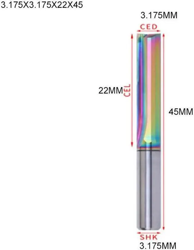 Main image of 1piece Two Flutes Straight Slot Colorful Coated End Milling Cutter For Wood CNC Engraving Carbide Endmills 3.175x3.175x22x45