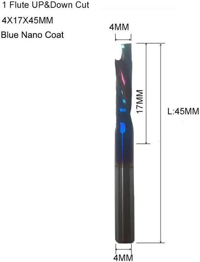 Main image of 3A UP DOWN Compound One Flute Spiral Carbide Mill Tool Cutters for Compression Wood End Mill Cutter(4X17X45mm Blue