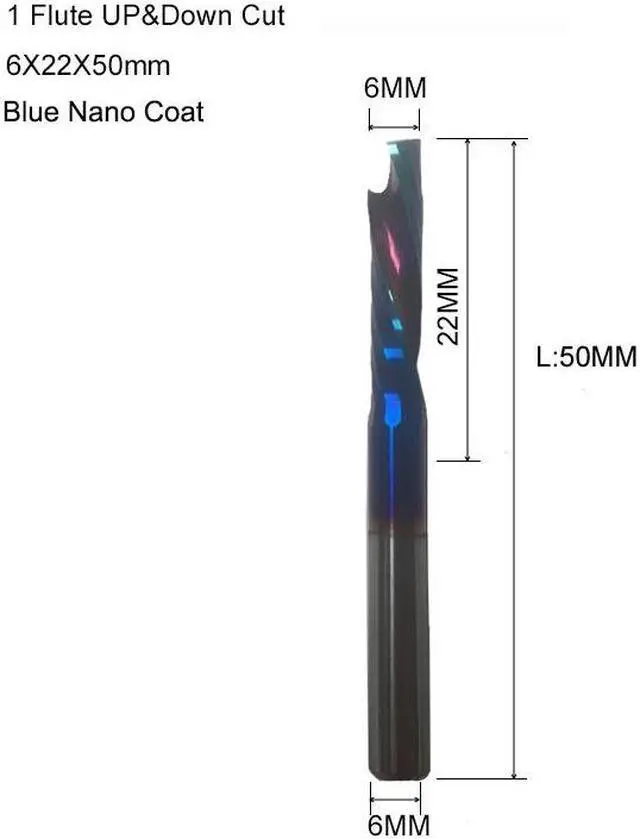 Main image of 3A UP DOWN Compound One Flute Spiral Carbide Mill Tool Cutters for Compression Wood End Mill Cutter(6X22X50mm Blue