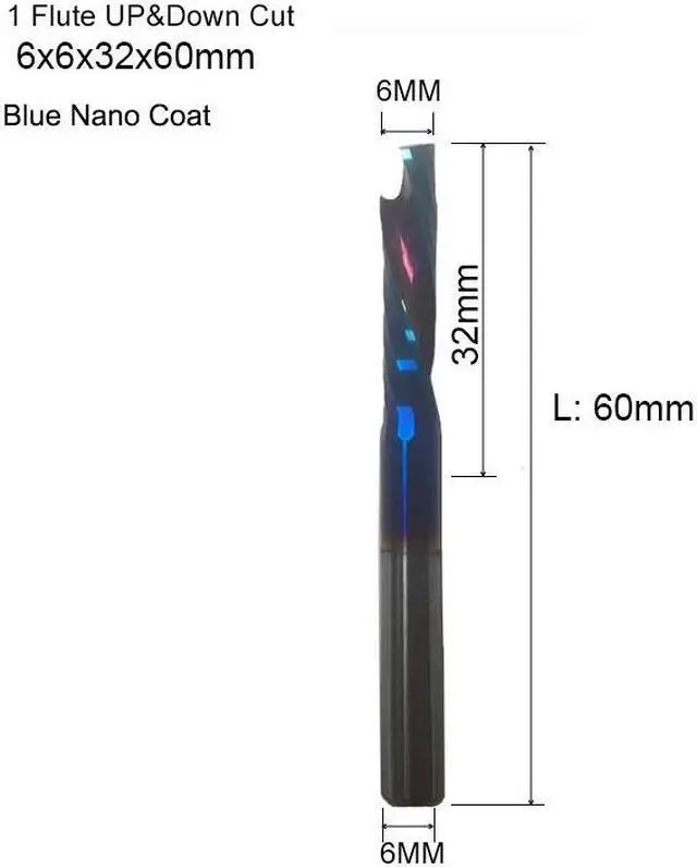 Main image of 3A UP DOWN Compound One Flute Spiral Carbide Mill Tool Cutters for Compression Wood End Mill Cutter(6X32X60mm Blue