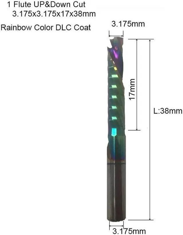 Main image of 3A UP DOWN Compound One Flute Spiral Carbide Mill Tool Cutters for Compression Wood End Mill Cutter(3.175X17X38mmRainbow