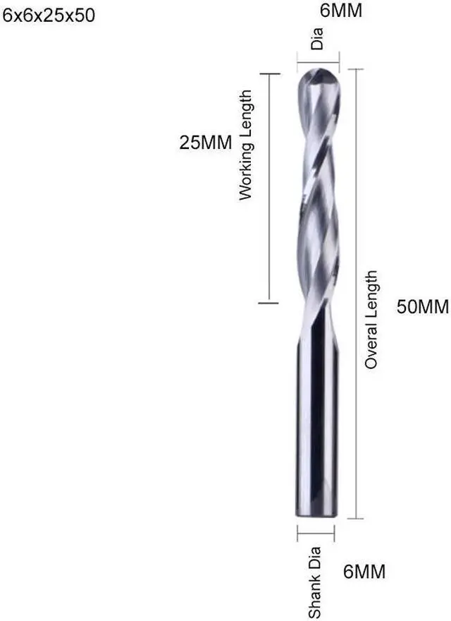 Main image of 1piece  2 Flute Spiral Ball Nose End Mill CNC Router Bits for Wood Tungsten Carbide Milling Route Tool Wood Tools 6x6x25x50