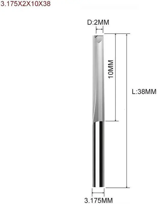 Main image of 1piece Two Flutes Straight Slot End Milling Cutter For Wood CNC Engraving Cutters Carbide Endmills Tool 3.175X2X10X38