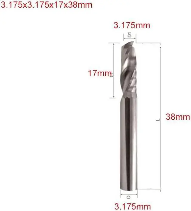 Main image of 10PCS Single Flute UP Spiral Cutter CNC End Mill Carbide Router Bit for Acrylic PVC MDF 3.175x17x38mm