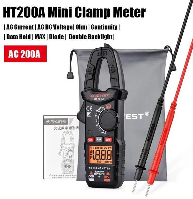 Main image of First picture~ Electrician Tool Mini Digital Clamp Meter Current Voltage Ampere NCV Ohm Tester Ammeter Multimeter(Brown HT200A
)