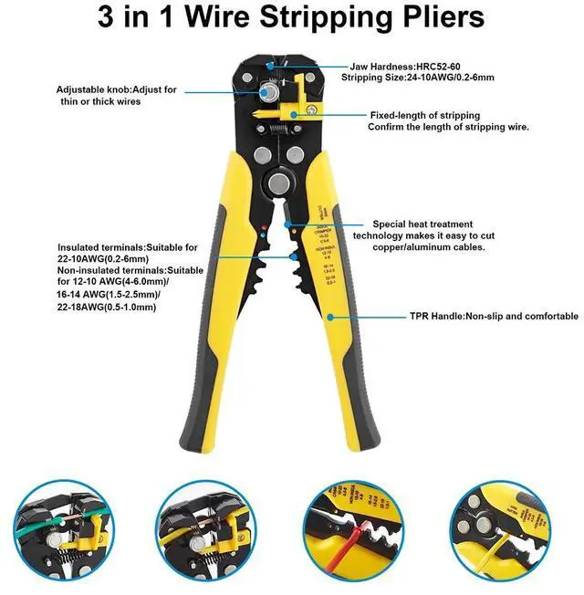 Alt view image 3 of 7 - First picture~Wire Strippers Set Automatic Wire Stripper Tool Electrical Wire Stripper and Crimping Tool With Storage Bag(Gold 3CP S Orange
)