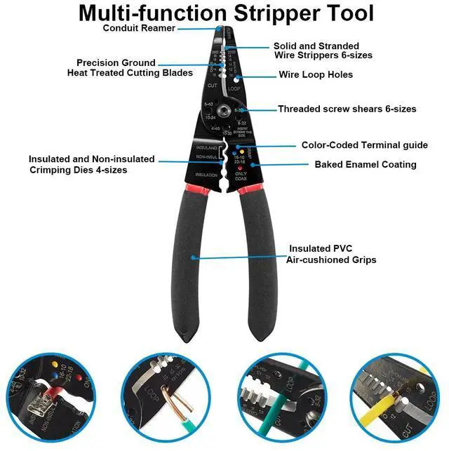 Alt view image 5 of 7 - First picture~Wire Strippers Set Automatic Wire Stripper Tool Electrical Wire Stripper and Crimping Tool With Storage Bag(Gold 3CP S Orange
)