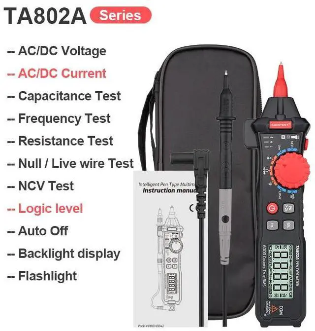 Main image of First picture~ Smart pen Type Digital Multimeter AC/DC Voltage Current 6000 Counts True RMS Ohm Capacitance Logic Level Hz Meter Tools(Purple TA802A AC DC
)