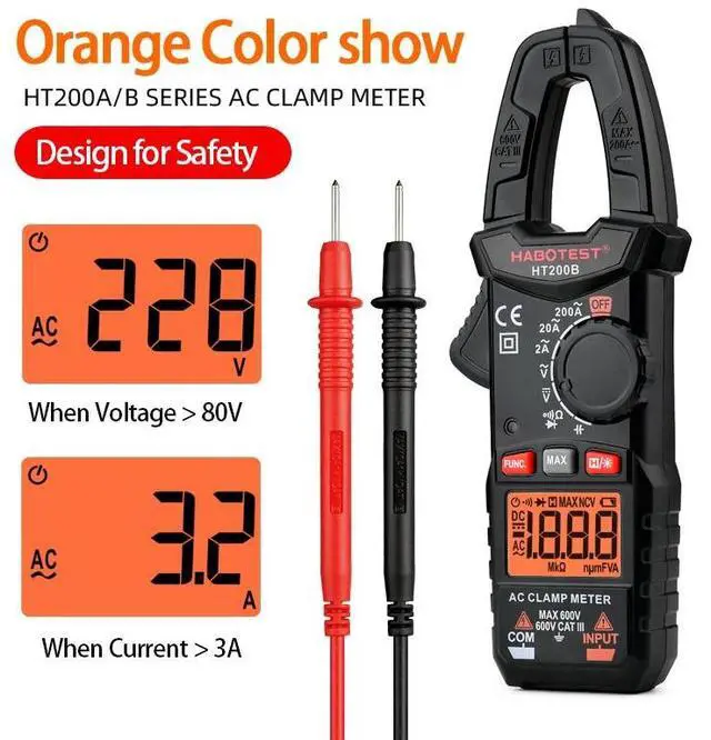 Alt view image 6 of 7 - First picture~ Electrician Tool Mini Digital Clamp Meter Current Voltage Ampere NCV Ohm Tester Ammeter Multimeter(Brown HT200A
)