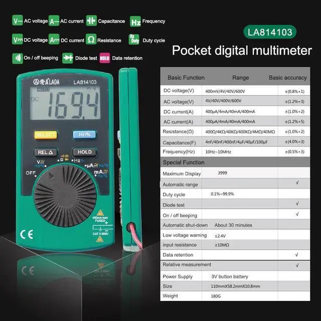 Main image of First picture~ Digital Multimeter  AC/DC Ammeter Voltmeter Ohm portable Meter voltage meter Clamp Multimeter probe professional Tools(Grey LA814103
)