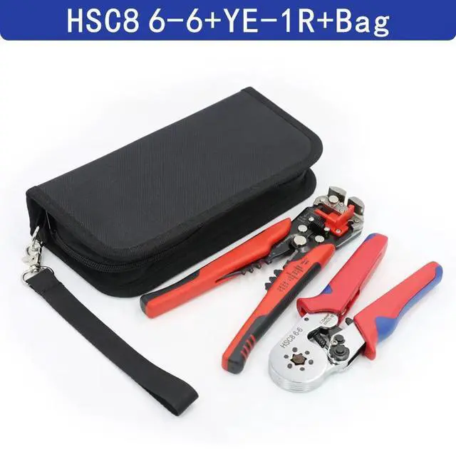 Main image of First picture~HSC8 6-6/6-4 pliers Crimp tools set for tube terminal and multifunctional stripping cutting wire pliers mini black tool bag(Green HSC8 6-6 YE-1R kit
)