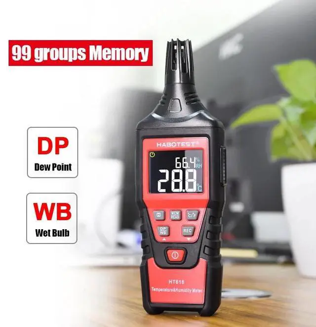 Alt view image 2 of 6 - First picture~ Digital Temperature Humidity Meter Hygrometer Wet Bulb Dew point Weather Station Thermometer Gauge pyrometers Tester(Gold HT618
)