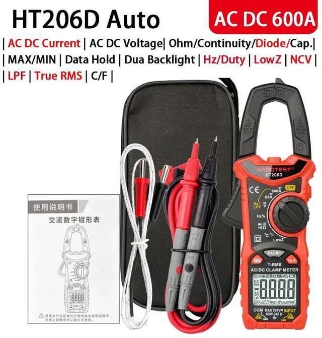 Main image of First picture~Clamp Multimeter DC Curent Clamp Meter Digital professional True RMS  Capacitance AC DC Ohm Hz C/F pinza Amperimetrica Tester(Red HT206D 600A AC DC
)