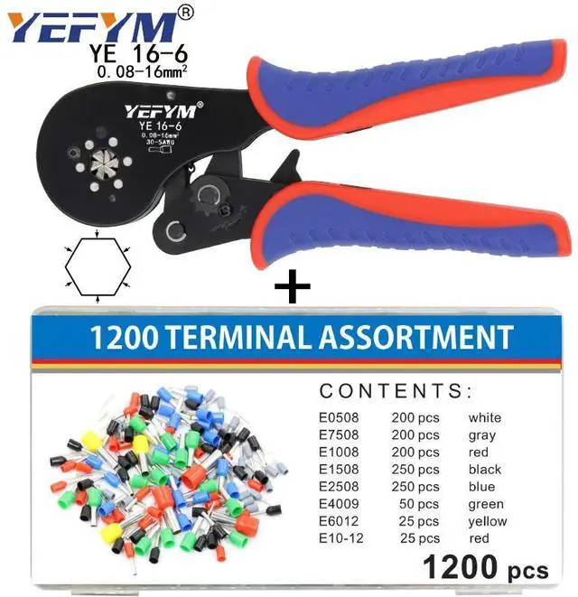 Main image of First picture~YE 16-6 Crimping pliers 0.08-16mm2 Tubular terminals box Ferrule Crimping Tools Kit electrical High precision automatic clamp(Red YE16-6 1200H
)