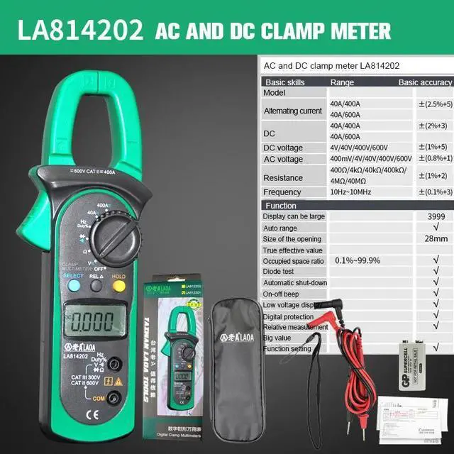 Main image of First picture~ Digital Multimeter  AC/DC Ammeter Voltmeter Ohm portable Meter voltage meter Clamp Multimeter probe professional Tools(Green LA814202
)