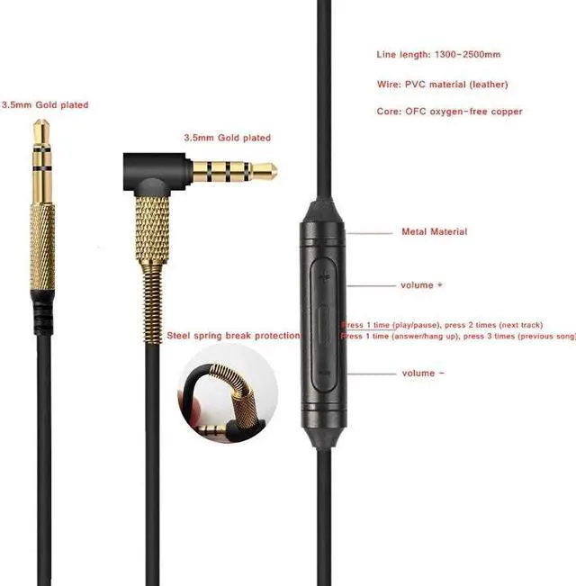Alt view image 6 of 6 - Adapter 3.5MM Upgrade  Cable with in-Line Mic Remote Volume for s-ony- mdr-10r MDR-1A XB950 Z1000 MSR7 Headset