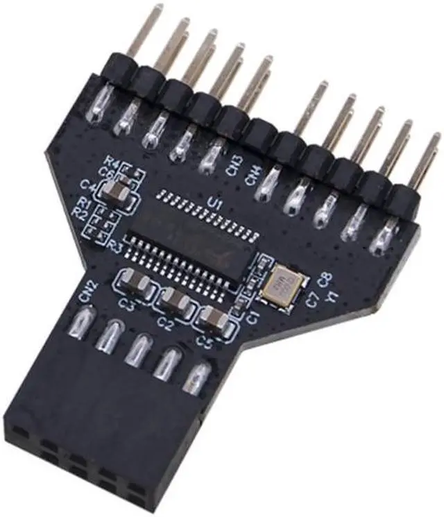 Alt view image 4 of 6 - USB 2.0 9 Pin Splitter Motherboard USB 9Pin Header 1 to 2 Extension Adapter 9-Pin USB HUB USB2.0 Connectors for RGB