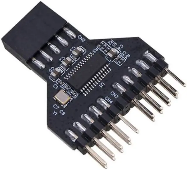 Alt view image 3 of 6 - USB 2.0 9 Pin Splitter Motherboard USB 9Pin Header 1 to 2 Extension Adapter 9-Pin USB HUB USB2.0 Connectors for RGB