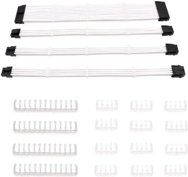 Main image of Sleeved Cable PC PSU Extension Cable Kit 18AWG 24Pin Motherboard, 8 (4+4) Pin CPU, 8 (6+2) Pin PCI-E Power Cables+Combs(white)