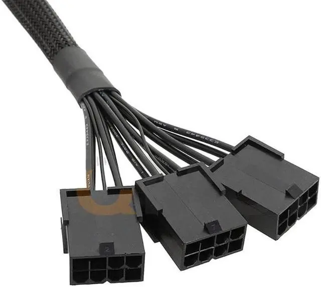 Alt view image 2 of 6 - 16Pin PCIE GPU Cables Sleeved PSU Extension Cable Mini 12+4 Pin Male to 3x8Pin Connector Graphics Card Power Supply