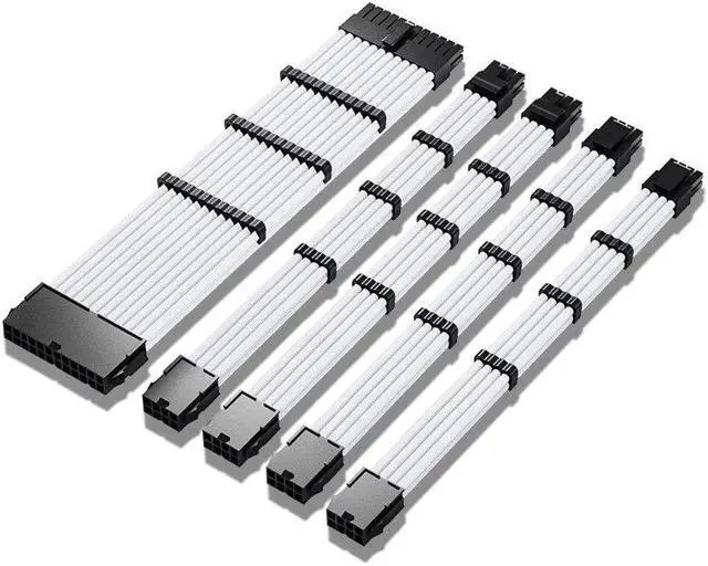 Main image of PSU Extension Cable Kit , Solid Color Cable Solid Combo 30cm ATX 24Pin PCI-E 8Pin CPU 8Pin with 15 Combs(White)