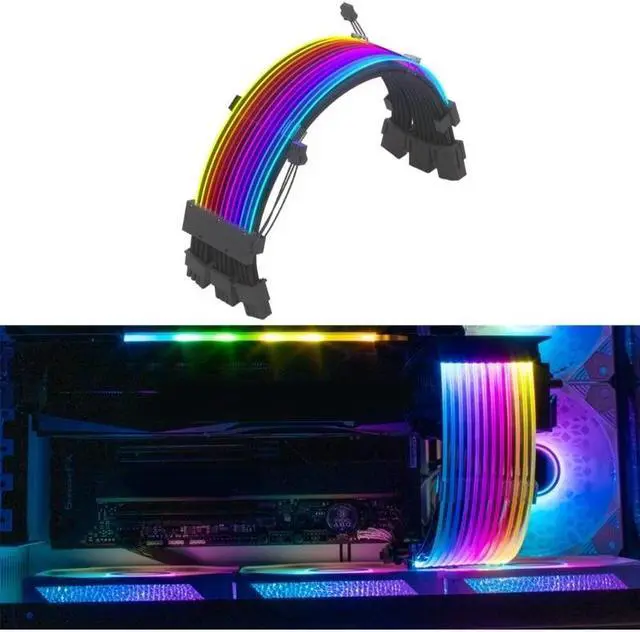 Alt view image 2 of 6 - ARGB Power Supply Extension Cable RGB 24Pin GPU 3x8Pin Motherboard Extension