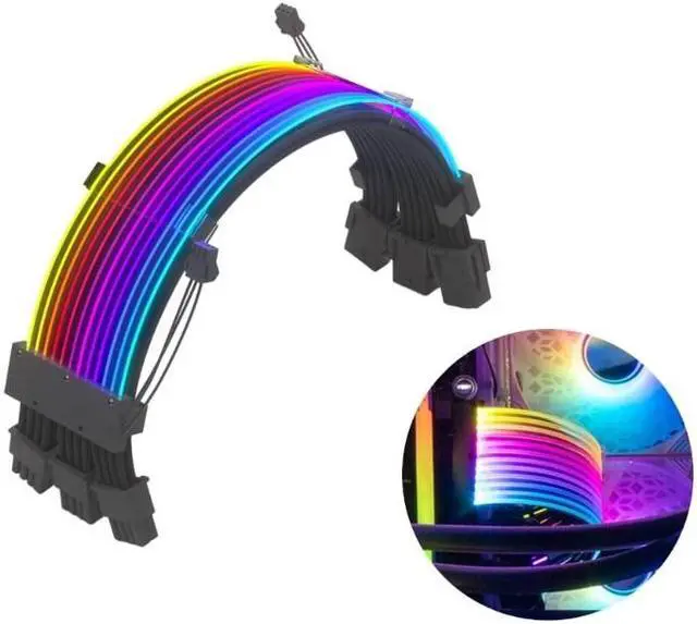Alt view image 4 of 6 - ARGB Power Supply Extension Cable RGB 24Pin GPU 3x8Pin Motherboard Extension
