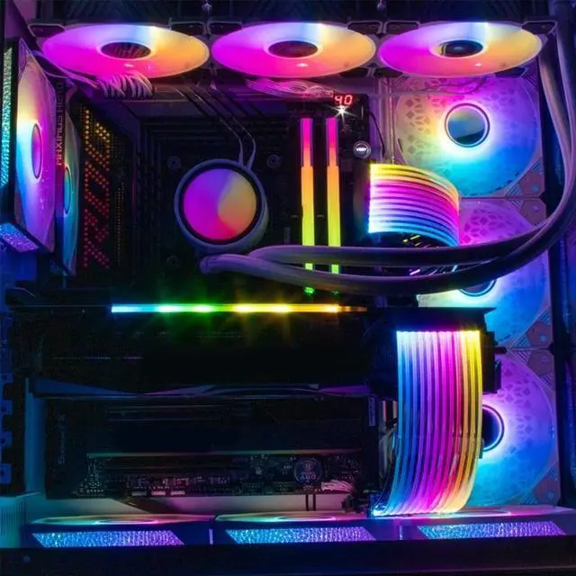 Alt view image 3 of 6 - ARGB Power Supply Extension Cable RGB 24Pin GPU 3x8Pin Motherboard Extension