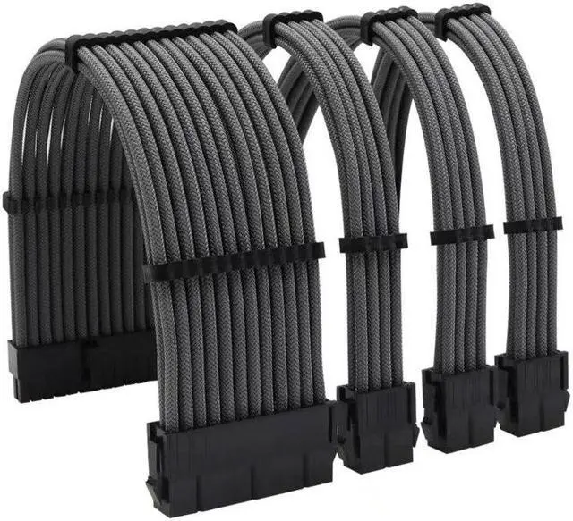 Main image of Soft Braided ATX PSU Power Extension Cable 24Pin + CPU 8Pin + GPU 8pin (6+2)Pin PCI-E Kit for Motherboard CPU Cord(Grey)