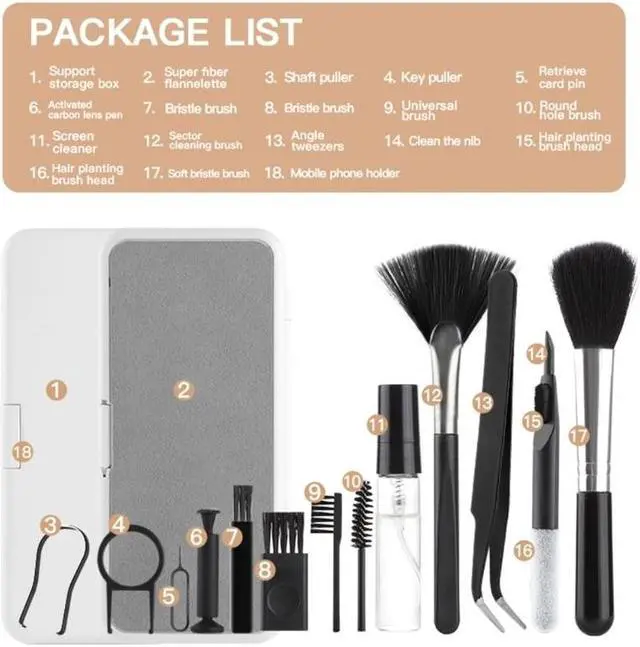 Alt view image 3 of 6 - 18 In 1 Earphones Cleaning Pen Earbuds Keyboard Camera Lens Cleaning Brush
