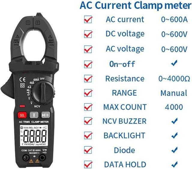 MESTEK Digital Clamp Meter 600A AC Current 600V ACDC Voltage
