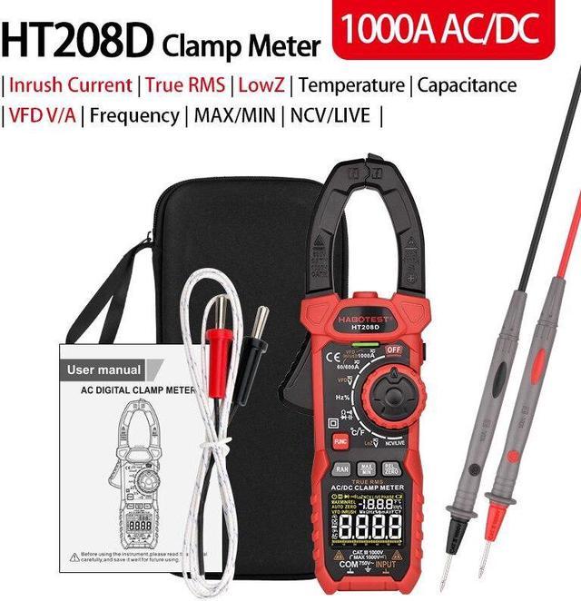 1000V 1000A Profesional Clamp Meter Pinza Amperimetrica AC DC True RMS  Capacitance Electrical Megger(HT208D AC DC) 