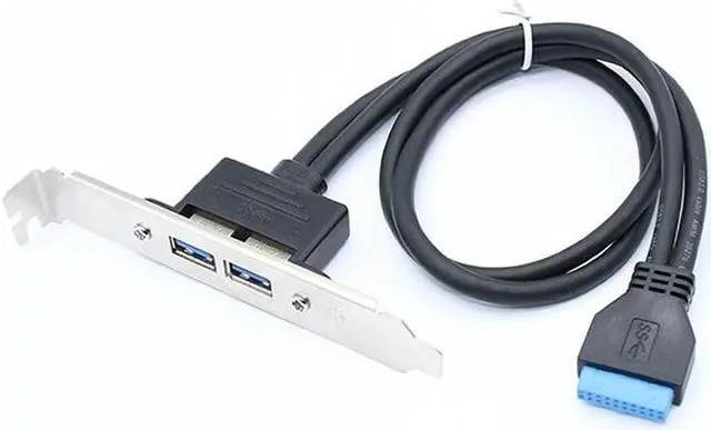 Main image of 50cm Dual Port PCI Bracket Panel USB Cable 3.0 To Motherboard Mainboard 20 Pin Header Adapter Rear 20-Pins To 2 X USB A Female Color:Black