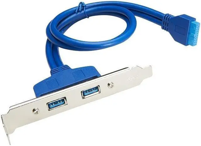 Main image of 50cm Dual Port PCI Bracket Panel USB Cable 3.0 To Motherboard Mainboard 20 Pin Header Adapter Rear 20-Pins To 2 X USB A Female Color:Blue