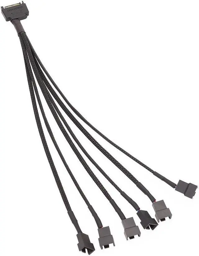 Main image of Black Sleeved 30cm Cooler Cooling Fan Splitter Power Cable 12V 4-Pin To 6 Port 3Pin/4Pin Connector for Molex IDE Computer PC DIY(1 in 6)
