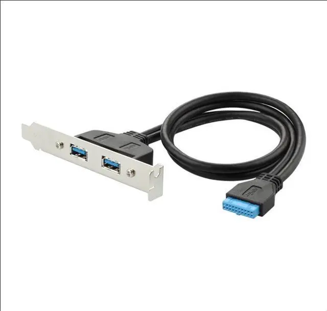 Main image of 2 Ports USB 3.0 Female Back Panel To Motherboard 20pin Header Connector Cable Adapter with PCI Slot Plate Bracket 50cm(USB 3.0 black)